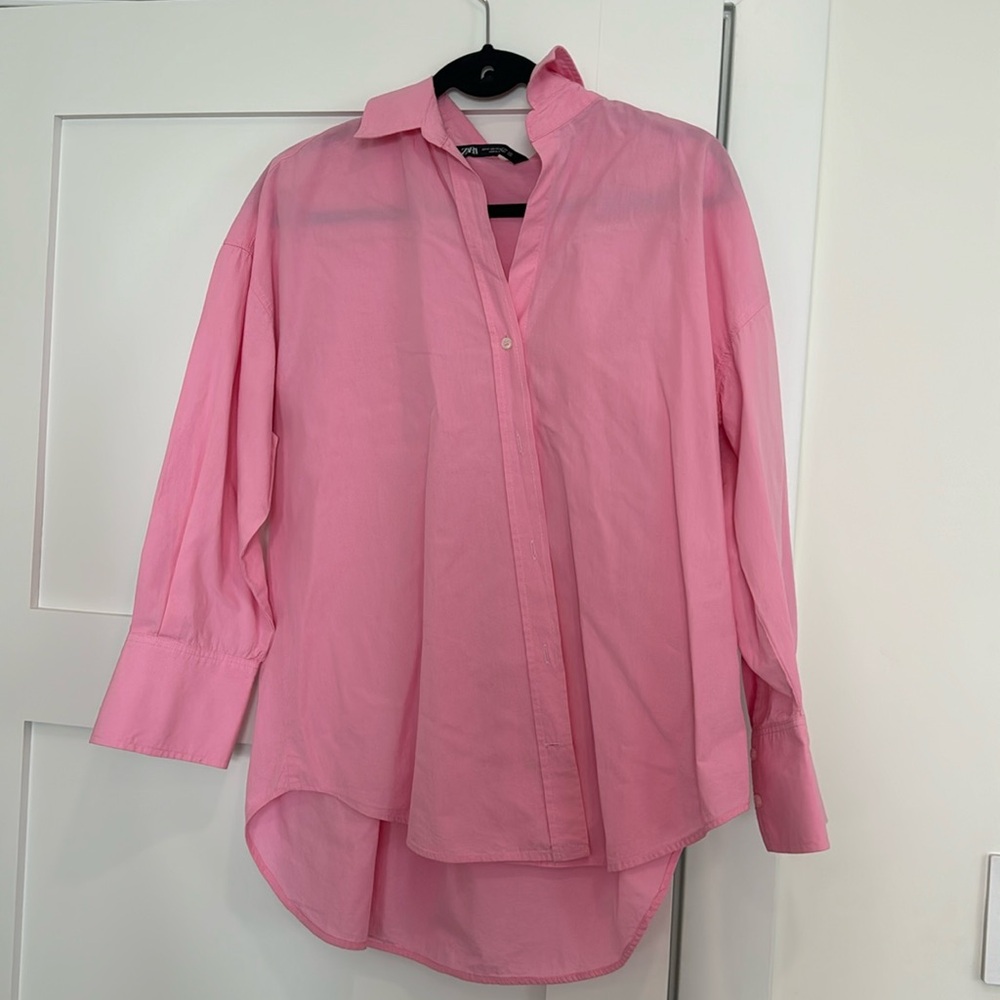 Zara Pink Oversized Poplin Shirt size XS